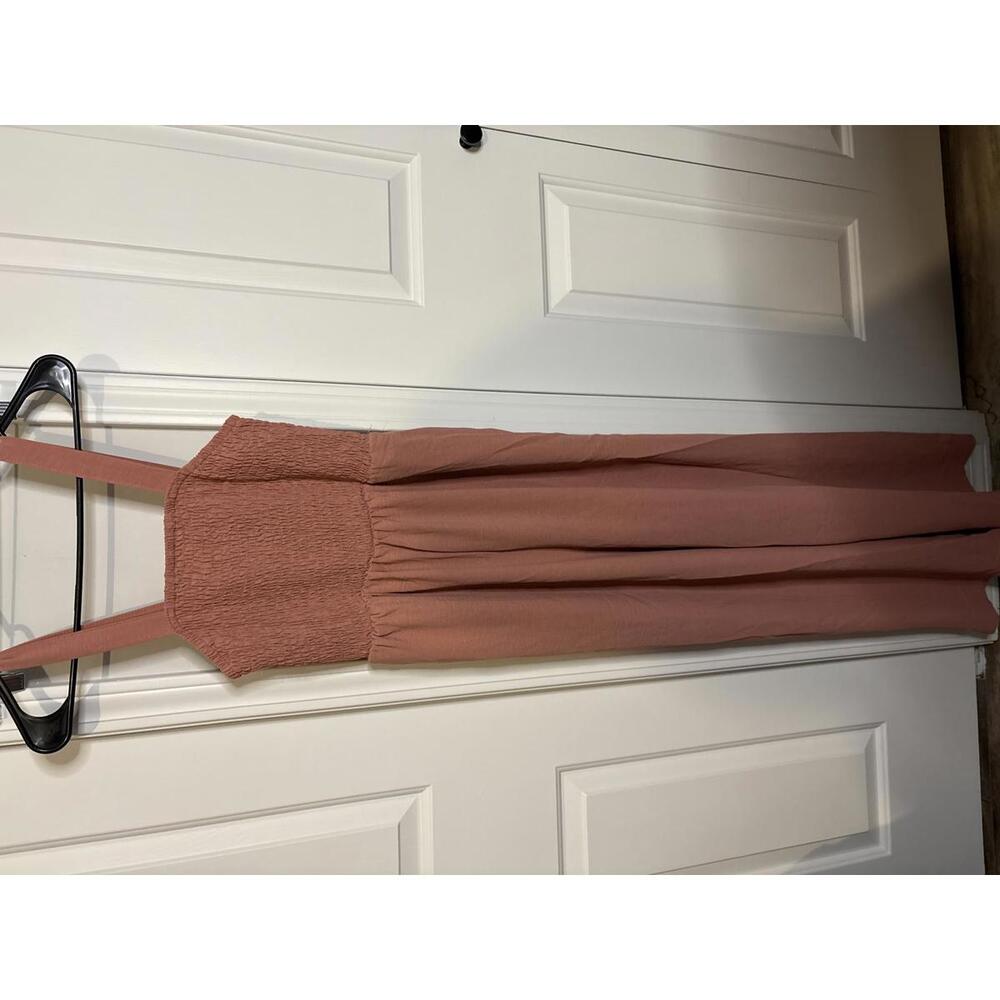 Women's Rust Pink Wide-Leg Jumpsuit with Smocked Bodice Size M 435